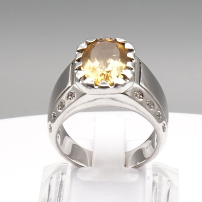 Massiver 925 Silberring mit echtem Citrin und 16 Zirkonia-Steinen – Handarbeit