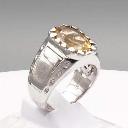 Massiver 925 Silberring mit echtem Citrin und 16 Zirkonia-Steinen – Handarbeit