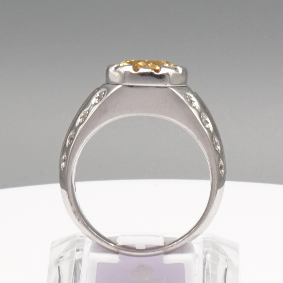 Massiver 925 Silberring mit echtem Citrin und 16 Zirkonia-Steinen – Handarbeit