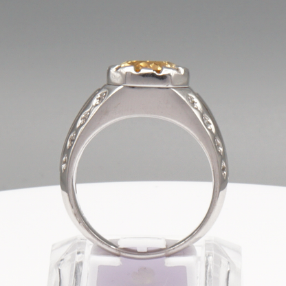 Massiver 925 Silberring mit echtem Citrin und 16 Zirkonia-Steinen – Handarbeit