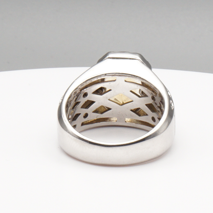 Massiver 925 Silberring mit echtem Citrin und 16 Zirkonia-Steinen – Handarbeit