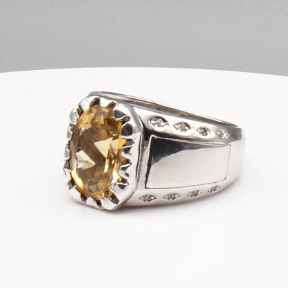 Massiver 925 Silberring mit echtem Citrin und 16 Zirkonia-Steinen – Handarbeit