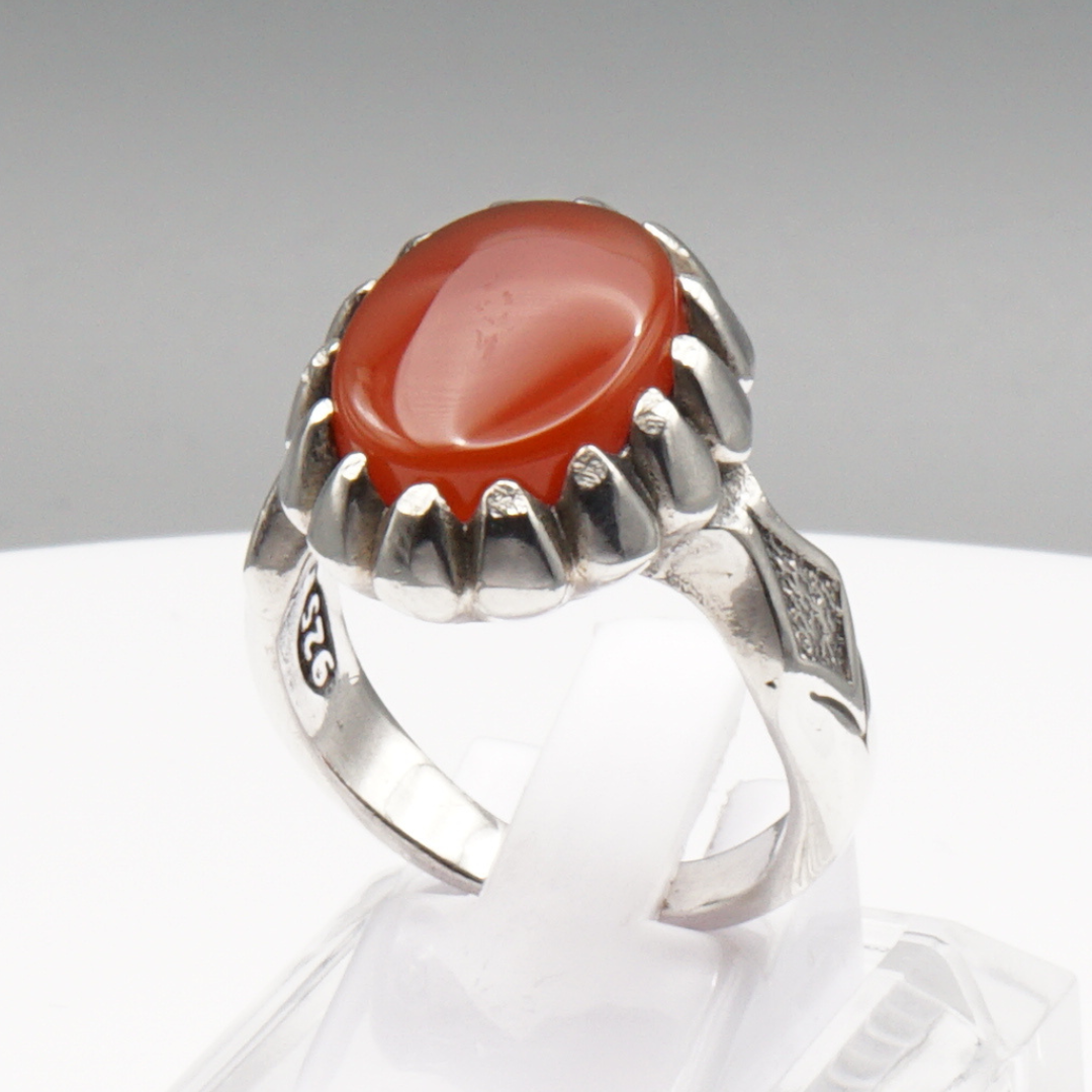 925 Silber Herren Aqeeq Ring Yamani - Jemen-Achat  - Handarbeit - Massiv