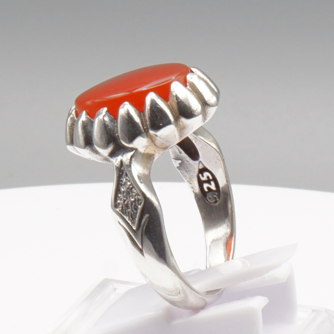 925 Silber Herren Aqeeq Ring Yamani - Jemen-Achat  - Handarbeit - Massiv