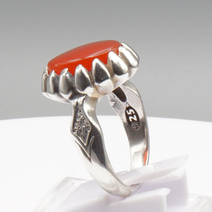 925 Silber Herren Aqeeq Ring Yamani - Jemen-Achat  - Handarbeit - Massiv
