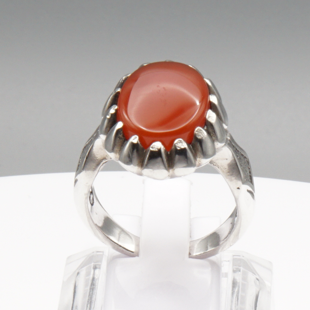 925 Silber Herren Aqeeq Ring Yamani - Jemen-Achat  - Handarbeit - Massiv