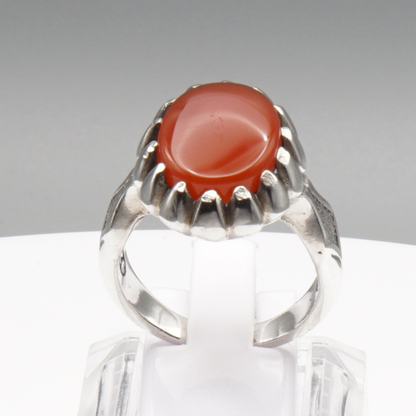 925 Silber Herren Aqeeq Ring Yamani - Jemen-Achat  - Handarbeit - Massiv