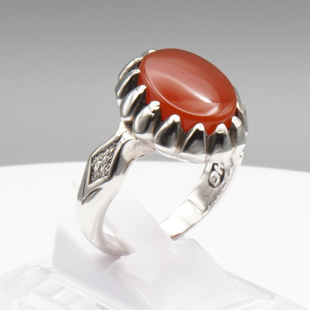 925 Silber Herren Aqeeq Ring Yamani - Jemen-Achat  - Handarbeit - Massiv