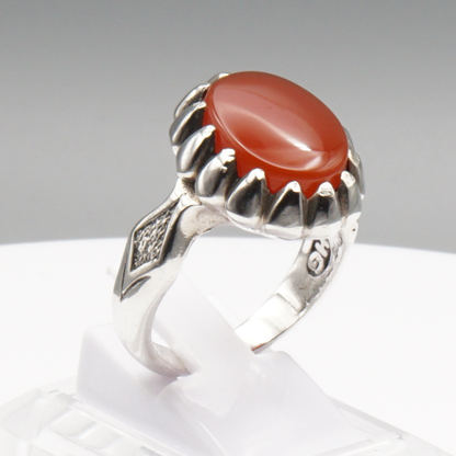 925 Silber Herren Aqeeq Ring Yamani - Jemen-Achat  - Handarbeit - Massiv