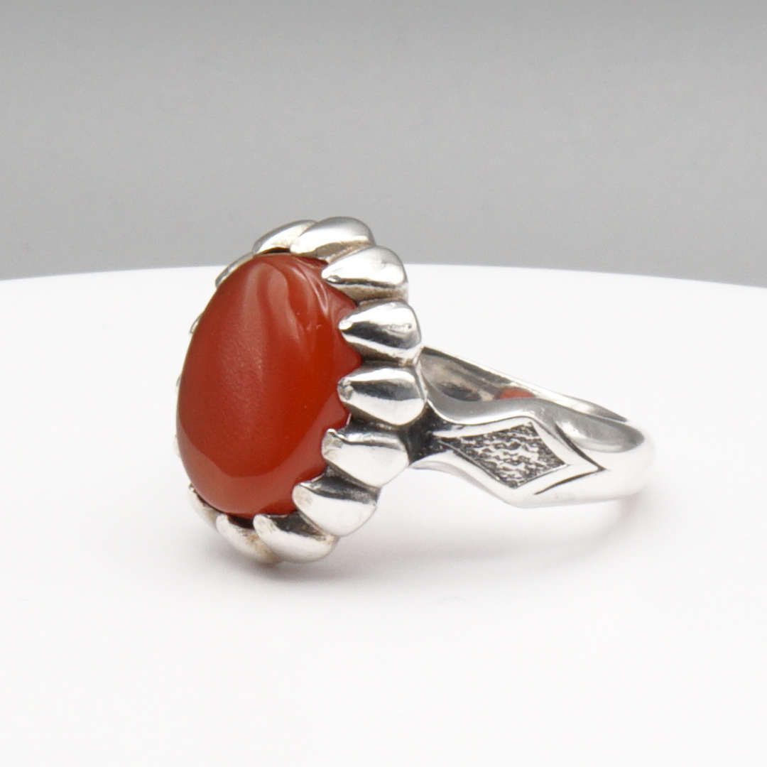925 Silber Herren Aqeeq Ring Yamani - Jemen-Achat  - Handarbeit - Massiv