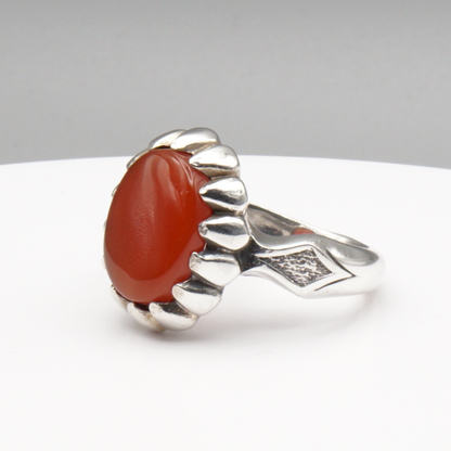 925 Silber Herren Aqeeq Ring Yamani - Jemen-Achat  - Handarbeit - Massiv
