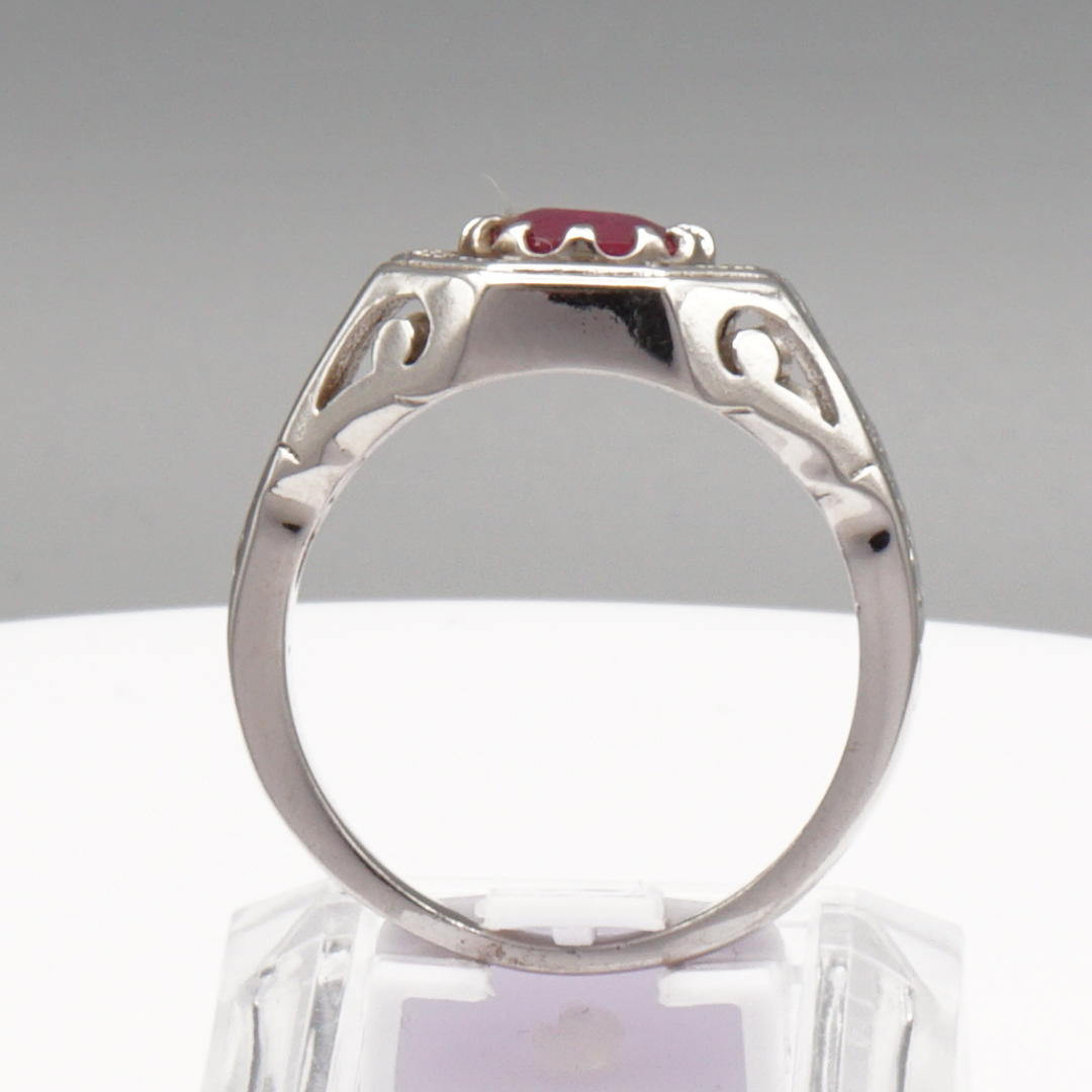 925 Silberring mit echtem Rubin und 16 Zirkonia-Steinen