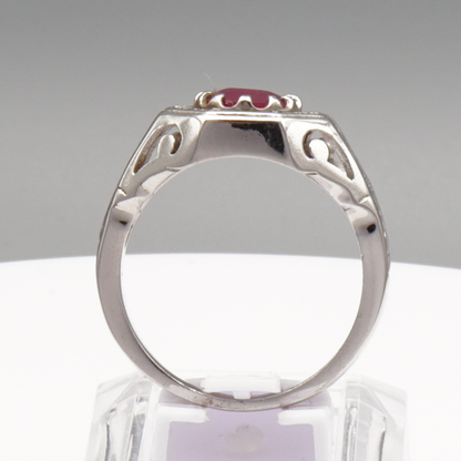 925 Silberring mit echtem Rubin und 16 Zirkonia-Steinen