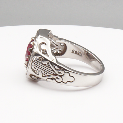 925 Silberring mit echtem Rubin und 16 Zirkonia-Steinen