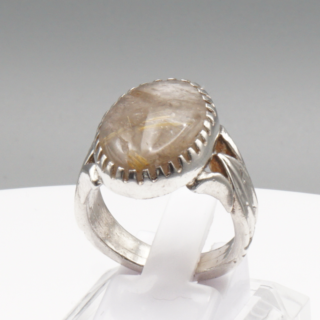 925 Silber Massiver Herrenring mit echtem Rutilquarz- Handarbeit