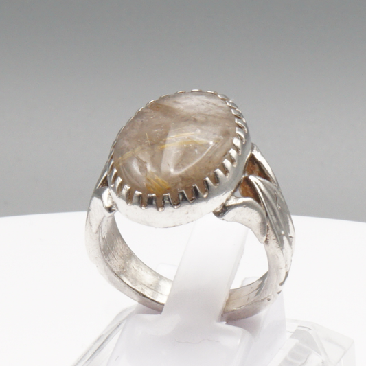 925 Silber Massiver Herrenring mit echtem Rutilquarz- Handarbeit