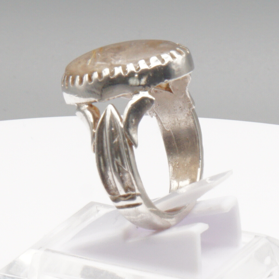 925 Silber Massiver Herrenring mit echtem Rutilquarz- Handarbeit