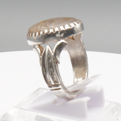 925 Silber Massiver Herrenring mit echtem Rutilquarz- Handarbeit