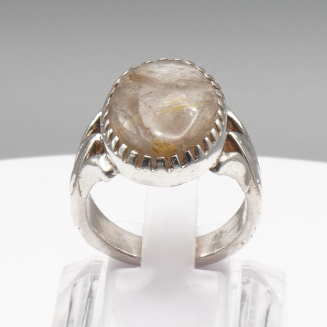 925 Silber Massiver Herrenring mit echtem Rutilquarz- Handarbeit