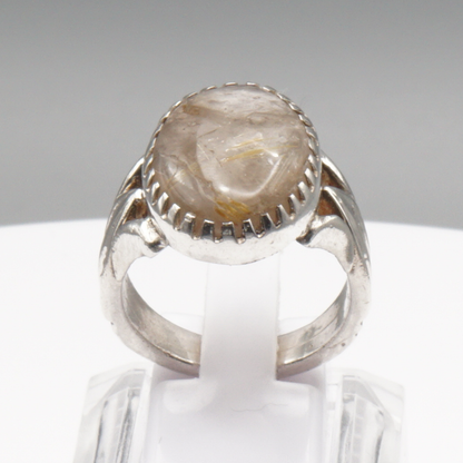 925 Silber Massiver Herrenring mit echtem Rutilquarz- Handarbeit