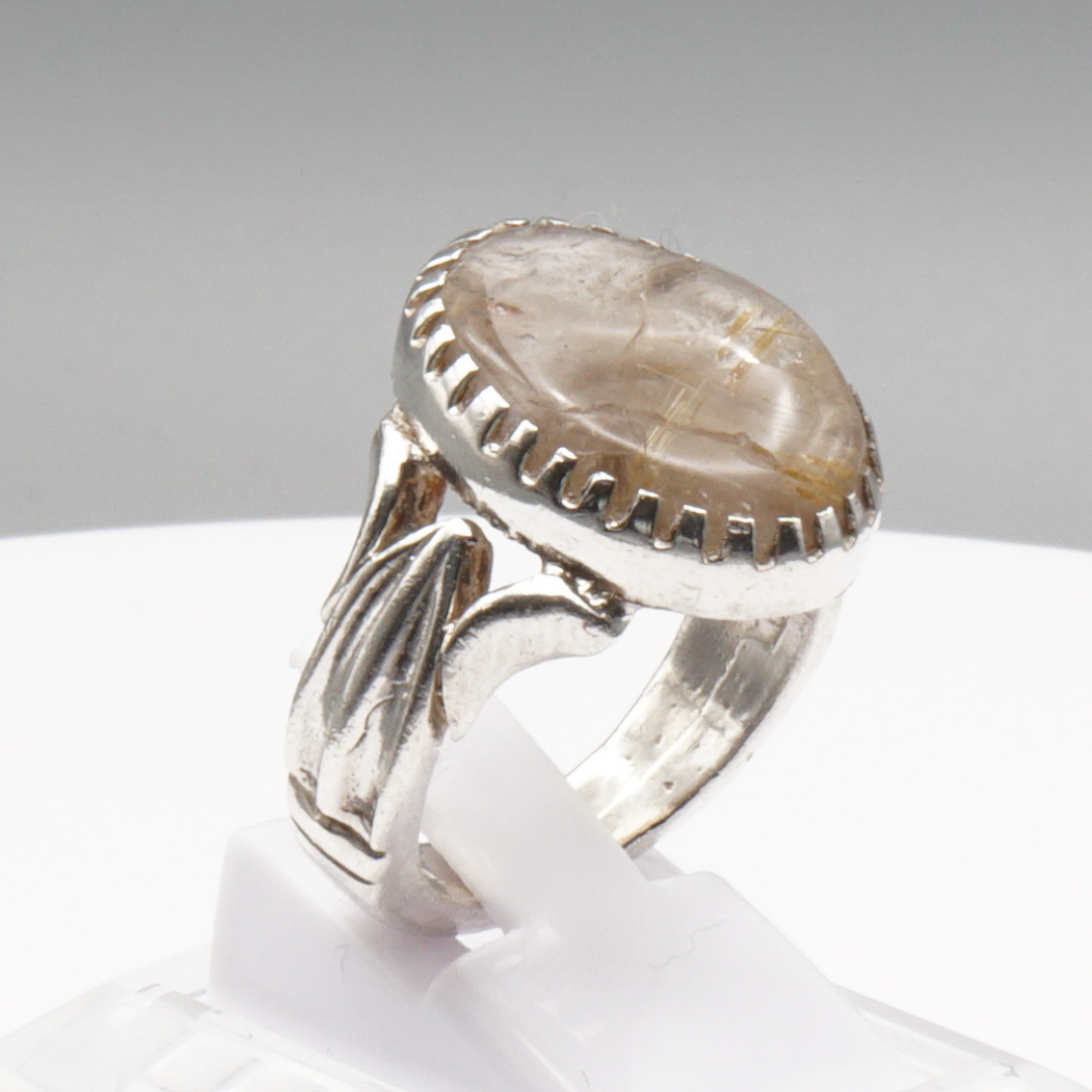 925 Silber Massiver Herrenring mit echtem Rutilquarz- Handarbeit