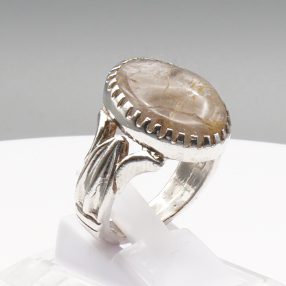 925 Silber Massiver Herrenring mit echtem Rutilquarz- Handarbeit