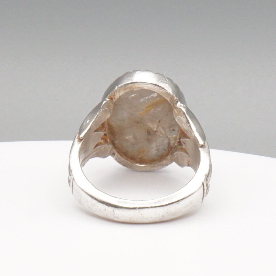 925 Silber Massiver Herrenring mit echtem Rutilquarz- Handarbeit
