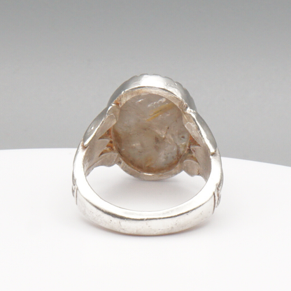 925 Silber Massiver Herrenring mit echtem Rutilquarz- Handarbeit