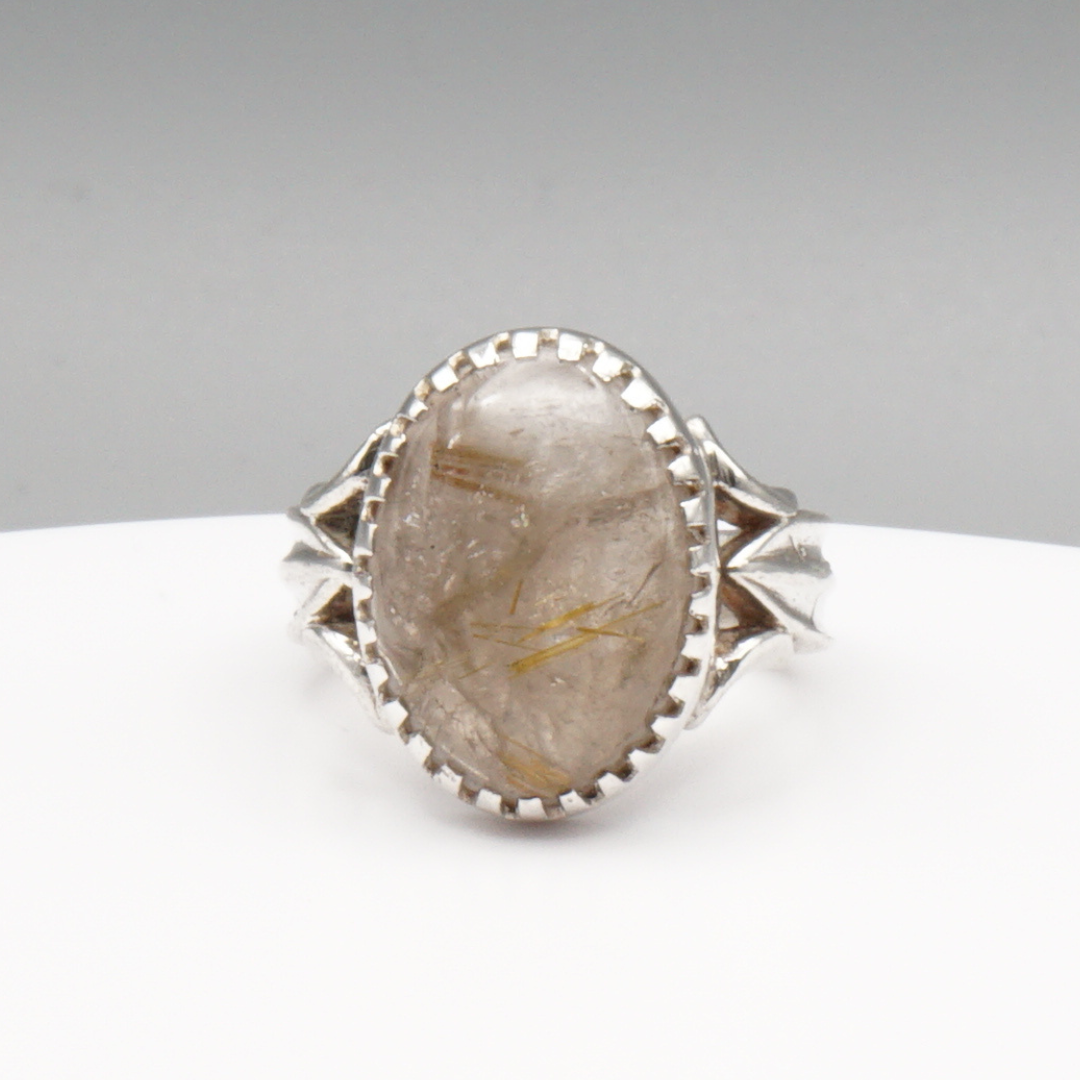 925 Silber Massiver Herrenring mit echtem Rutilquarz- Handarbeit