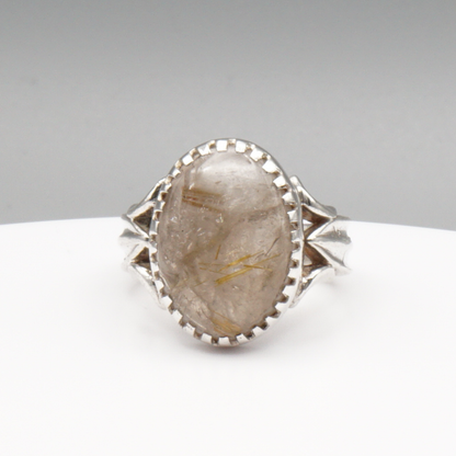925 Silber Massiver Herrenring mit echtem Rutilquarz- Handarbeit