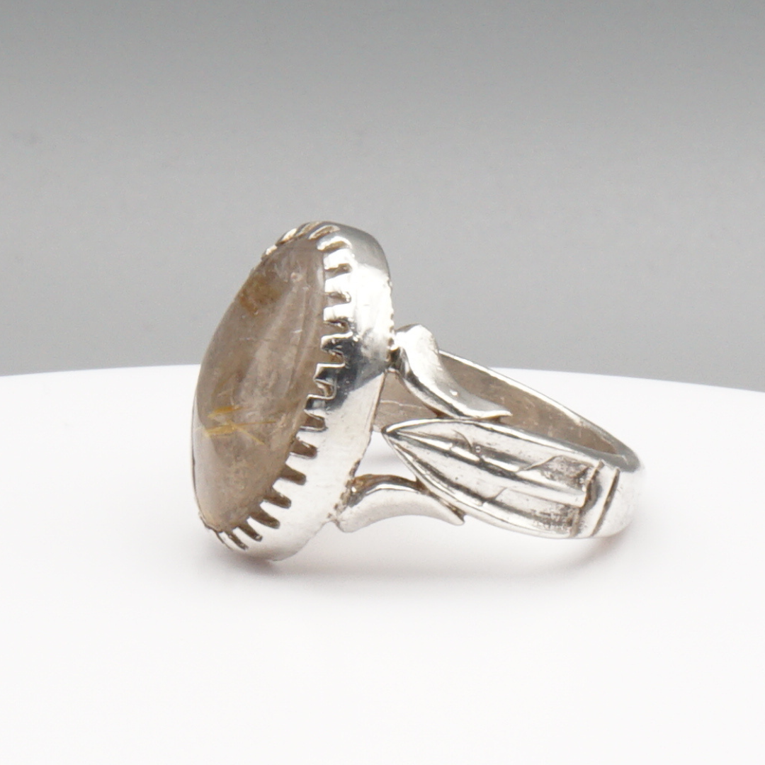 925 Silber Massiver Herrenring mit echtem Rutilquarz- Handarbeit