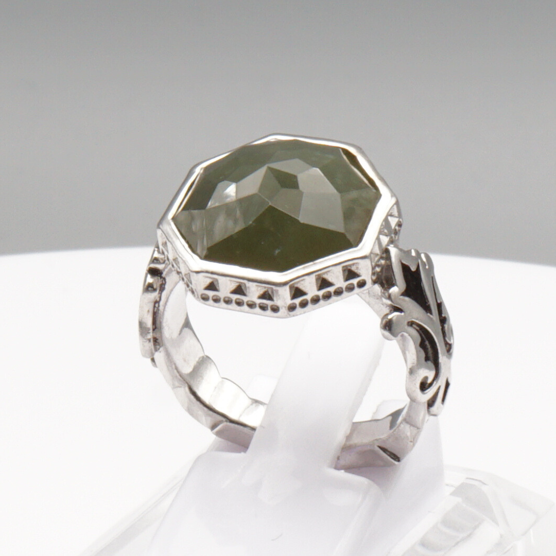 925 Silberring mit natürlicher Jade – Handarbeit