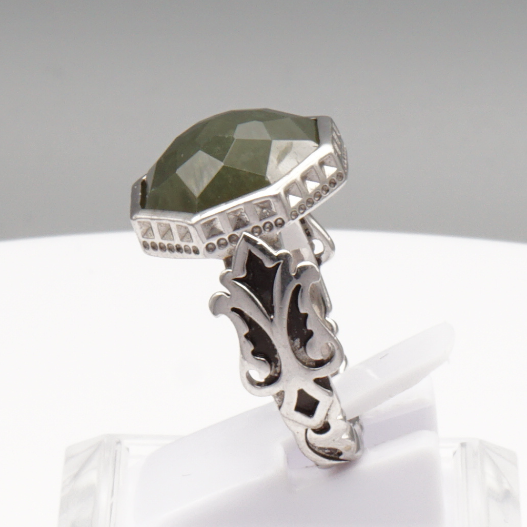 925 Silberring mit natürlicher Jade – Handarbeit