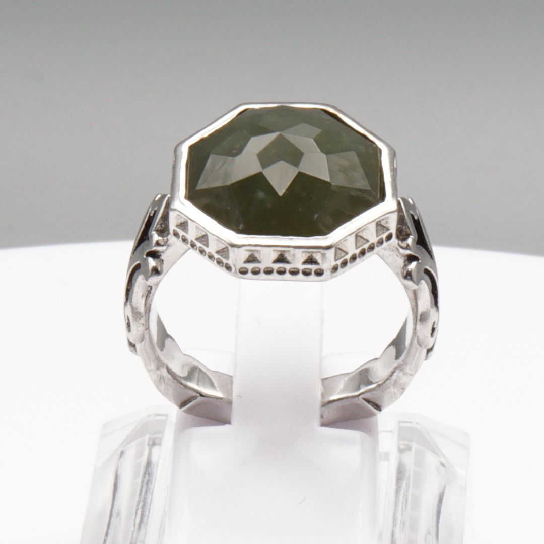 925 Silberring mit natürlicher Jade – Handarbeit
