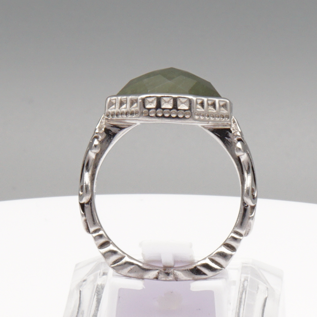925 Silberring mit natürlicher Jade – Handarbeit