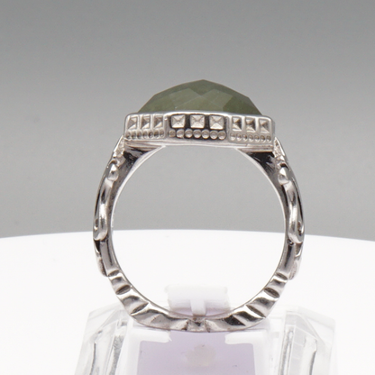 925 Silberring mit natürlicher Jade – Handarbeit