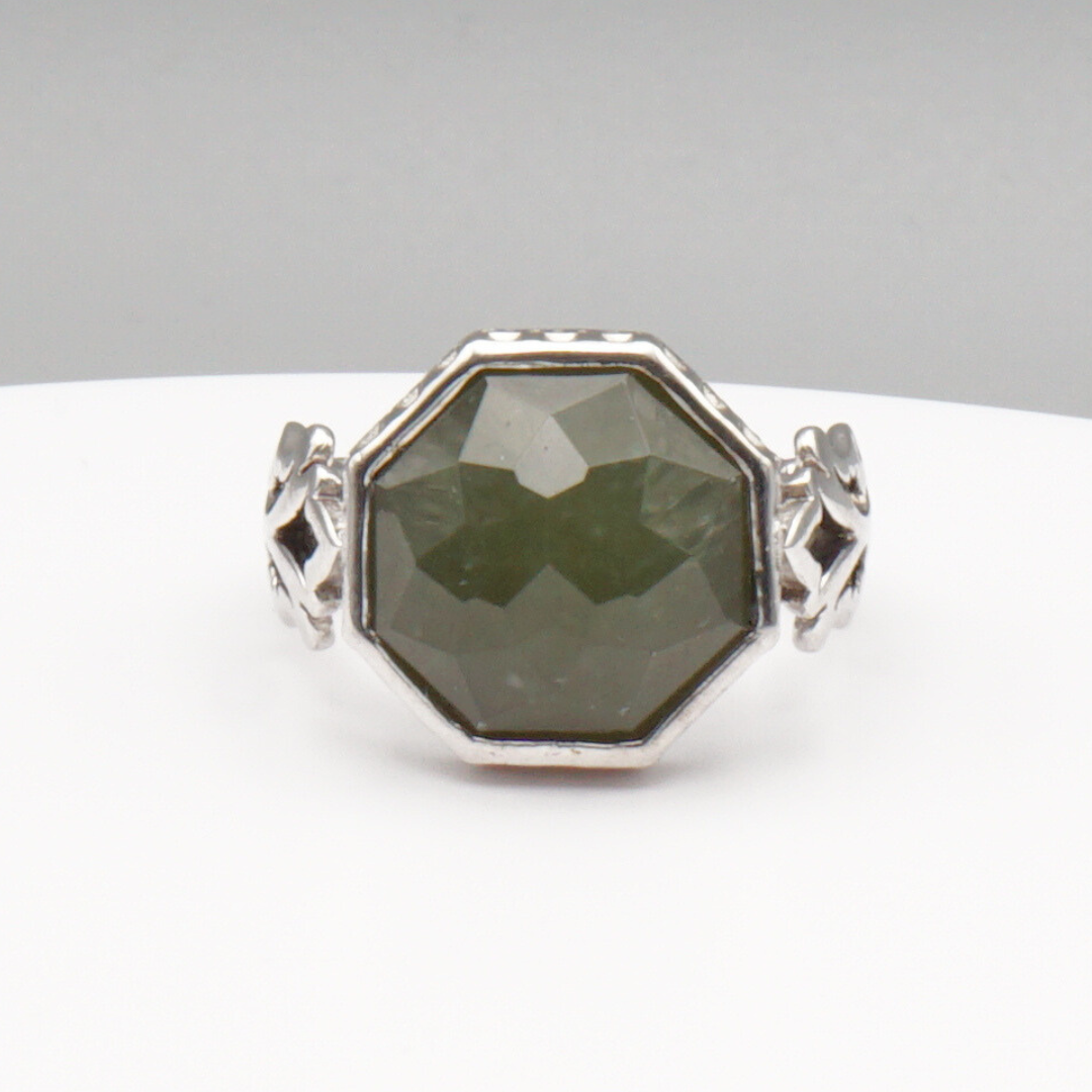 925 Silberring mit natürlicher Jade – Handarbeit
