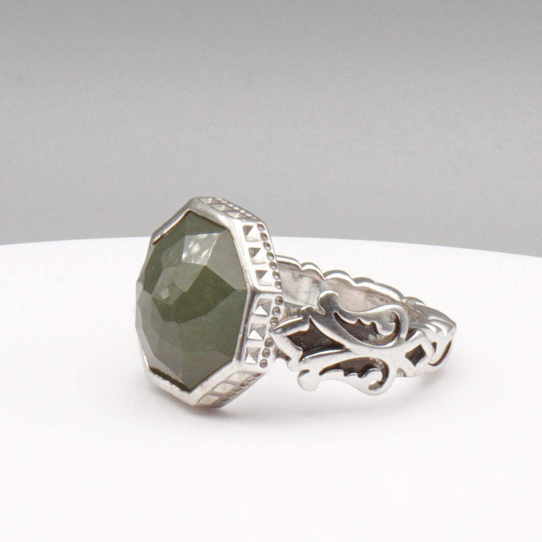 925 Silberring mit natürlicher Jade – Handarbeit
