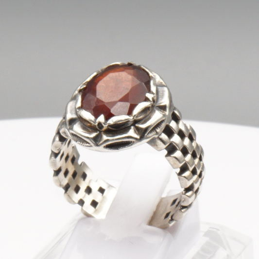 925 Silber Massiver Herrenring mit echtem Granat - Handarbeit