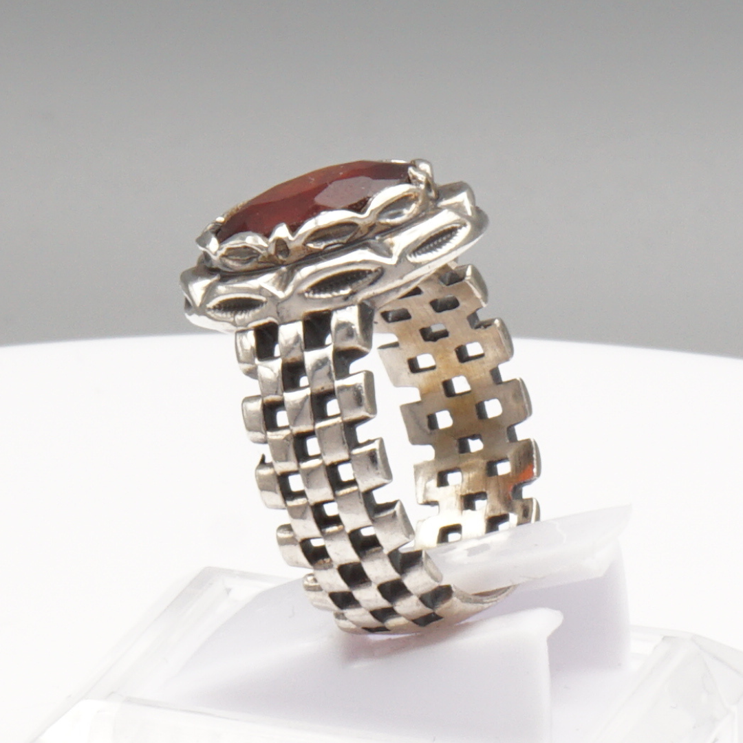 925 Silber Massiver Herrenring mit echtem Granat - Handarbeit