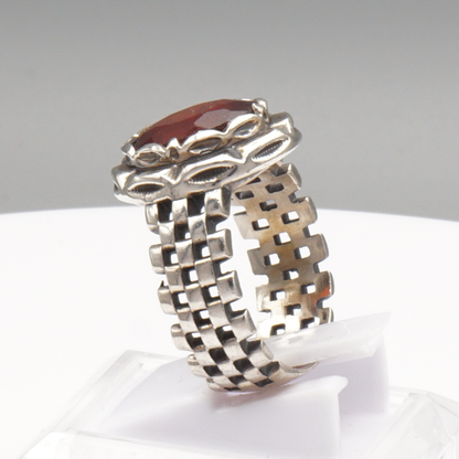 925 Silber Massiver Herrenring mit echtem Granat - Handarbeit