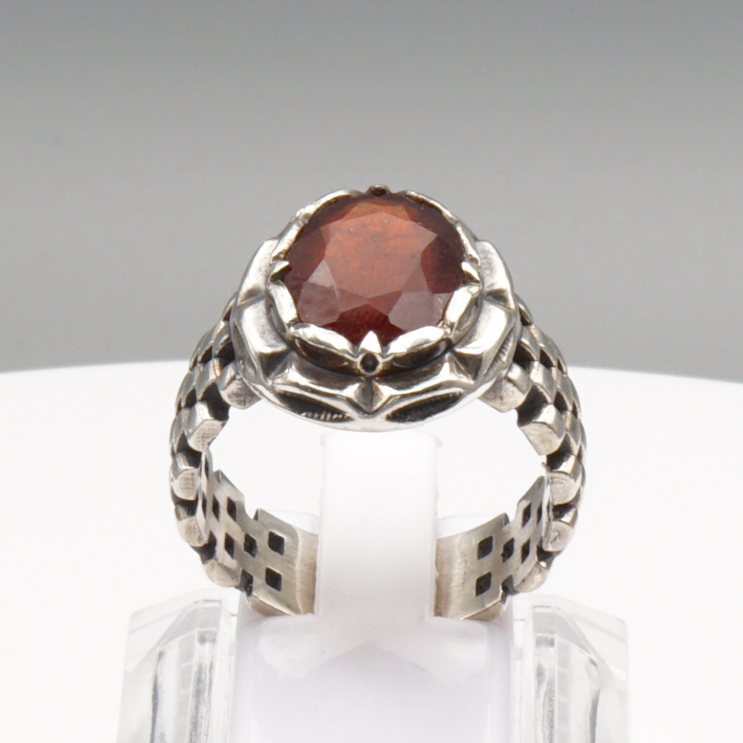 925 Silber Massiver Herrenring mit echtem Granat - Handarbeit
