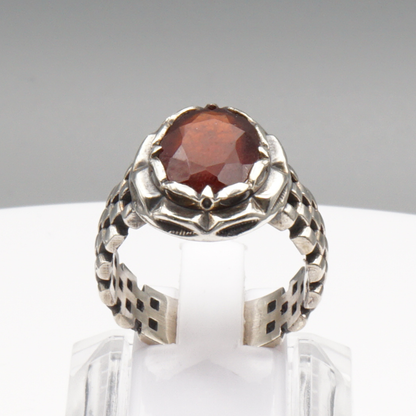 925 Silber Massiver Herrenring mit echtem Granat - Handarbeit