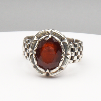 925 Silber Massiver Herrenring mit echtem Granat - Handarbeit