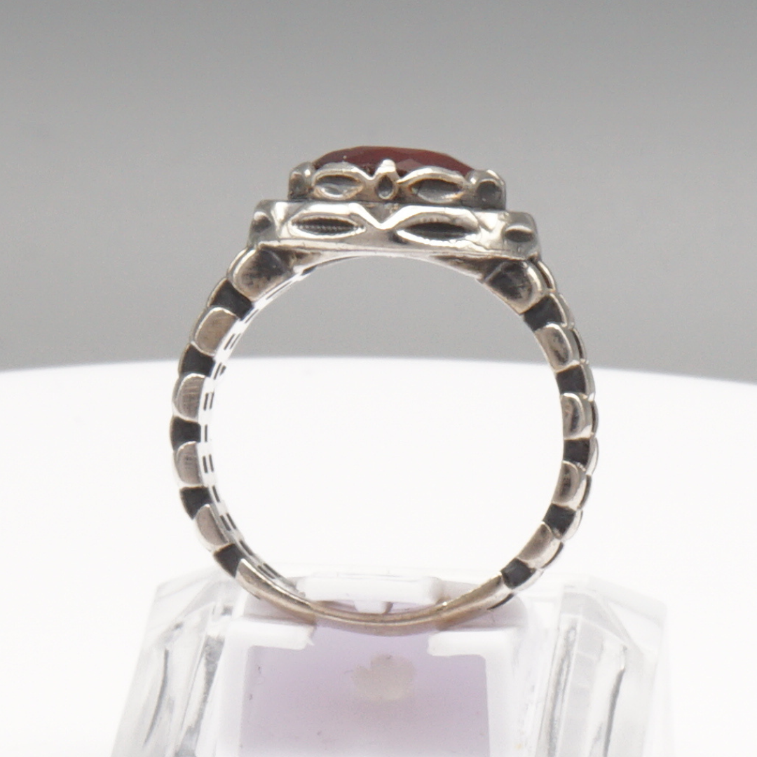925 Silber Massiver Herrenring mit echtem Granat - Handarbeit