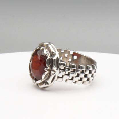 925 Silber Massiver Herrenring mit echtem Granat - Handarbeit