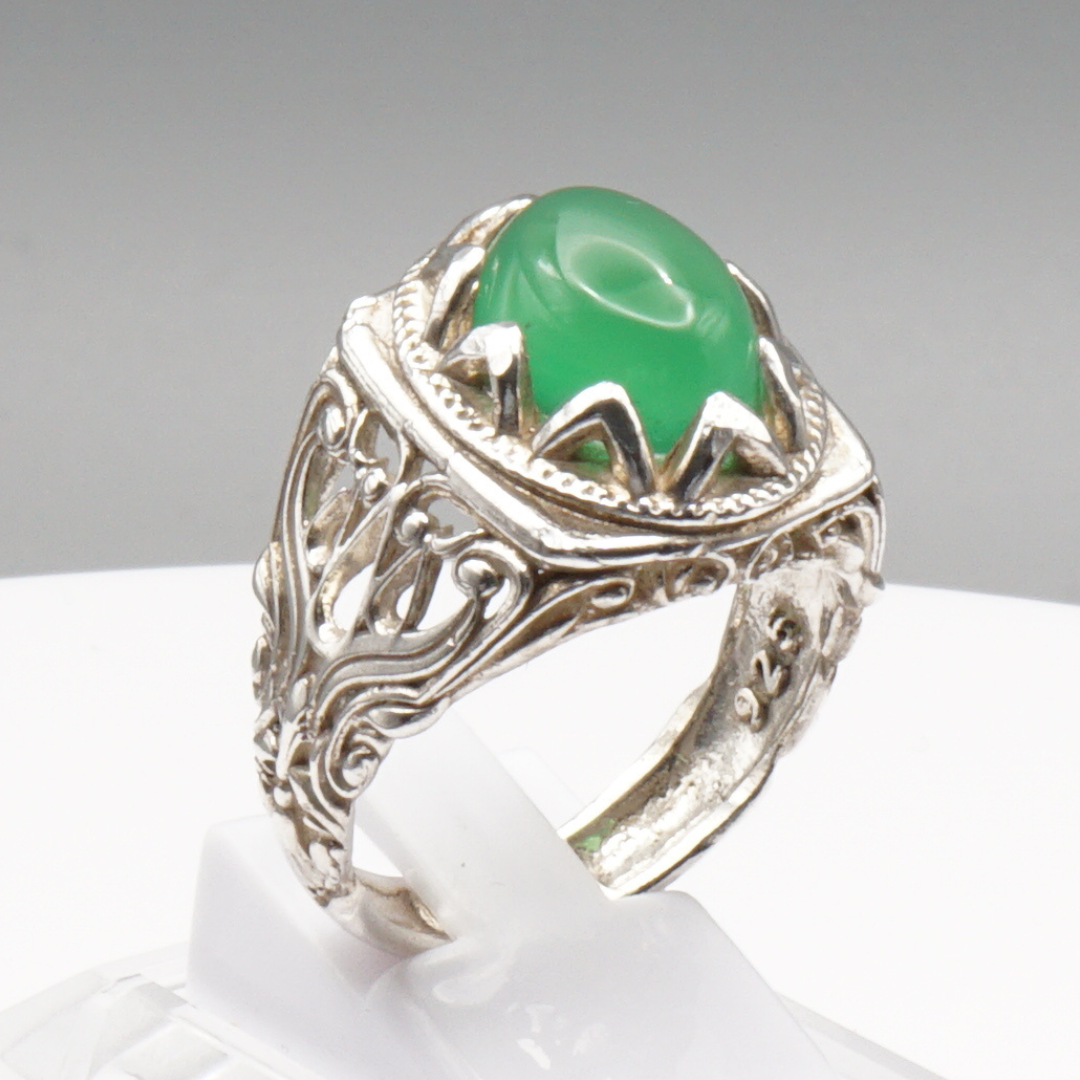 925 Silber Herren Ring mit echter Burma Jade - Aqeeq Yashum