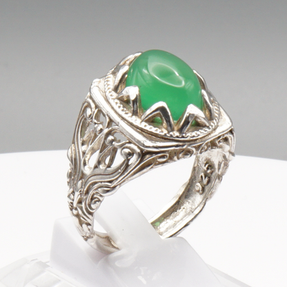925 Silber Herren Ring mit echter Burma Jade - Aqeeq Yashum