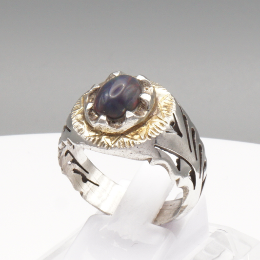 925 Silber Herrenring Opal / Edelopal - Handarbeit - Massiv