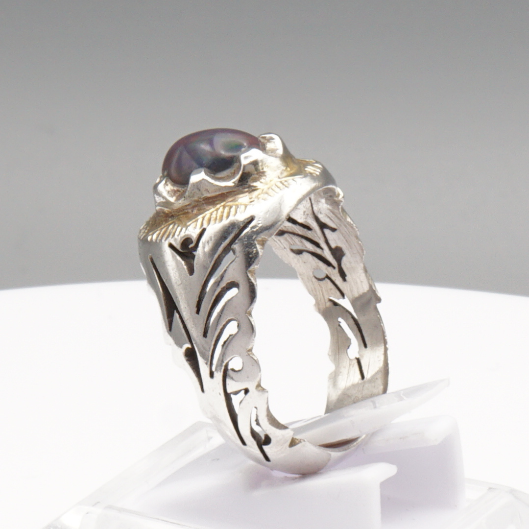 925 Silber Herrenring Opal / Edelopal - Handarbeit - Massiv